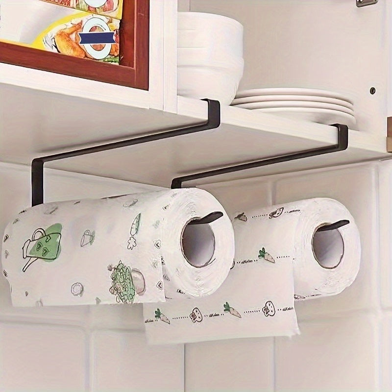 Kitchen Paper Towel Rack Set in Black Stainless Steel, 2-Piece Wall-Hanging Organizer for Compatible Paper Towel Rolls, Plastic Wrap and Kitchen Cloth Storage