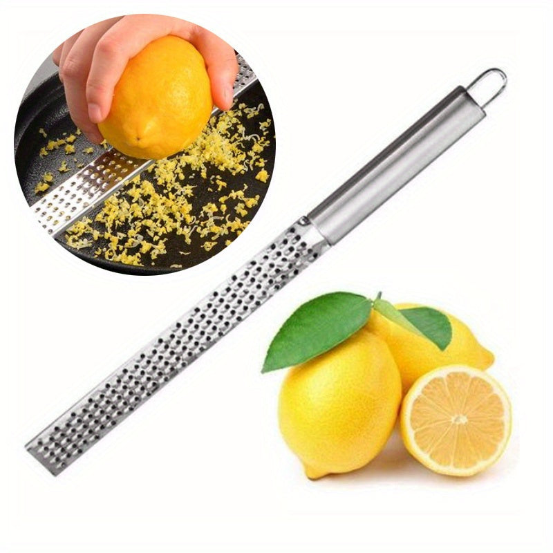 Long-Handle Lemon Zester and Cheese Grater with Listed Stainless Steel Construction, Single Kitchen Tool for Citrus Zest, Chocolate and Cheese Preparation