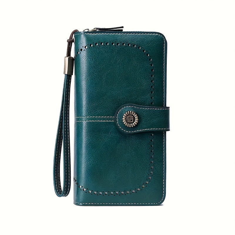 Women's RFID Blocking Wristlet Wallet, Large Capacity Long Zipper Purse with 12 or 23 Card Slot Options for Passport and Compatible Phone Storage