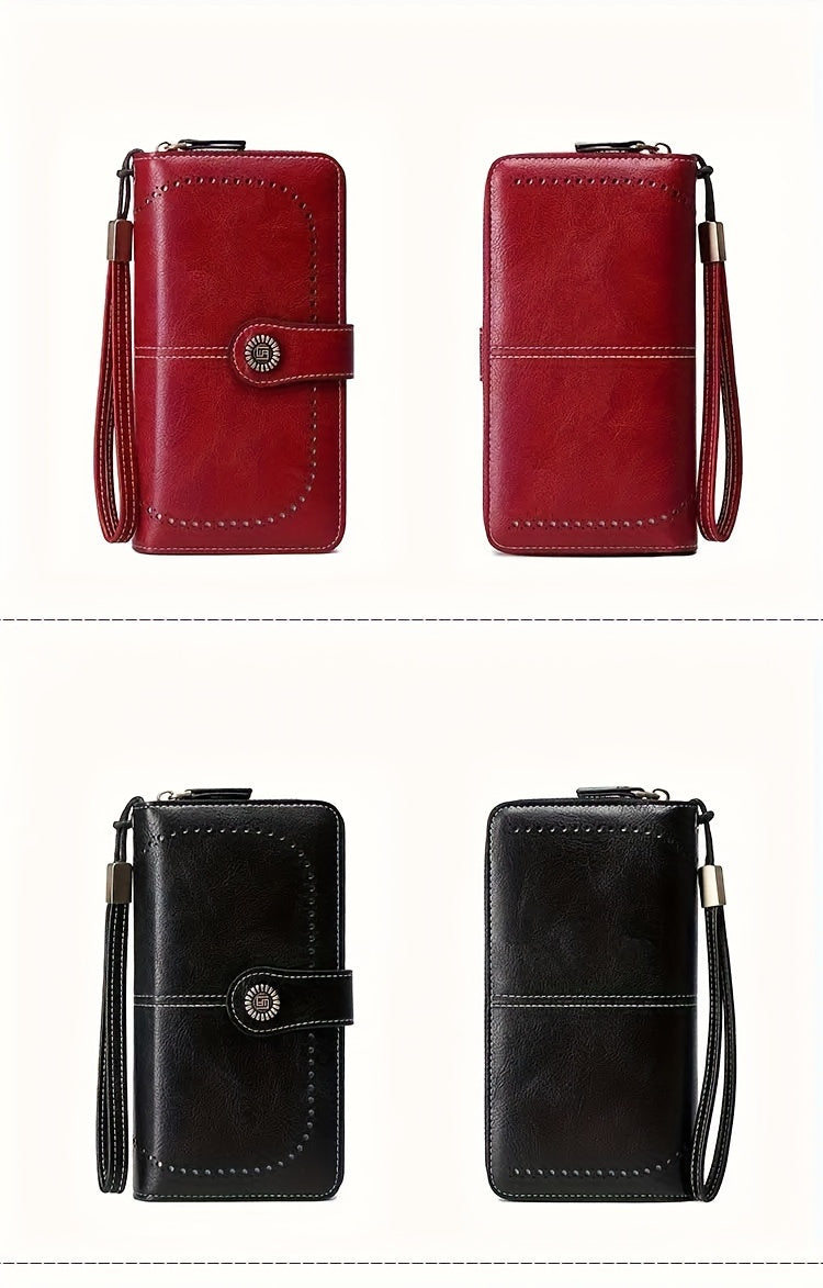Women's RFID Blocking Wristlet Wallet, Large Capacity Long Zipper Purse with 12 or 23 Card Slot Options for Passport and Compatible Phone Storage
