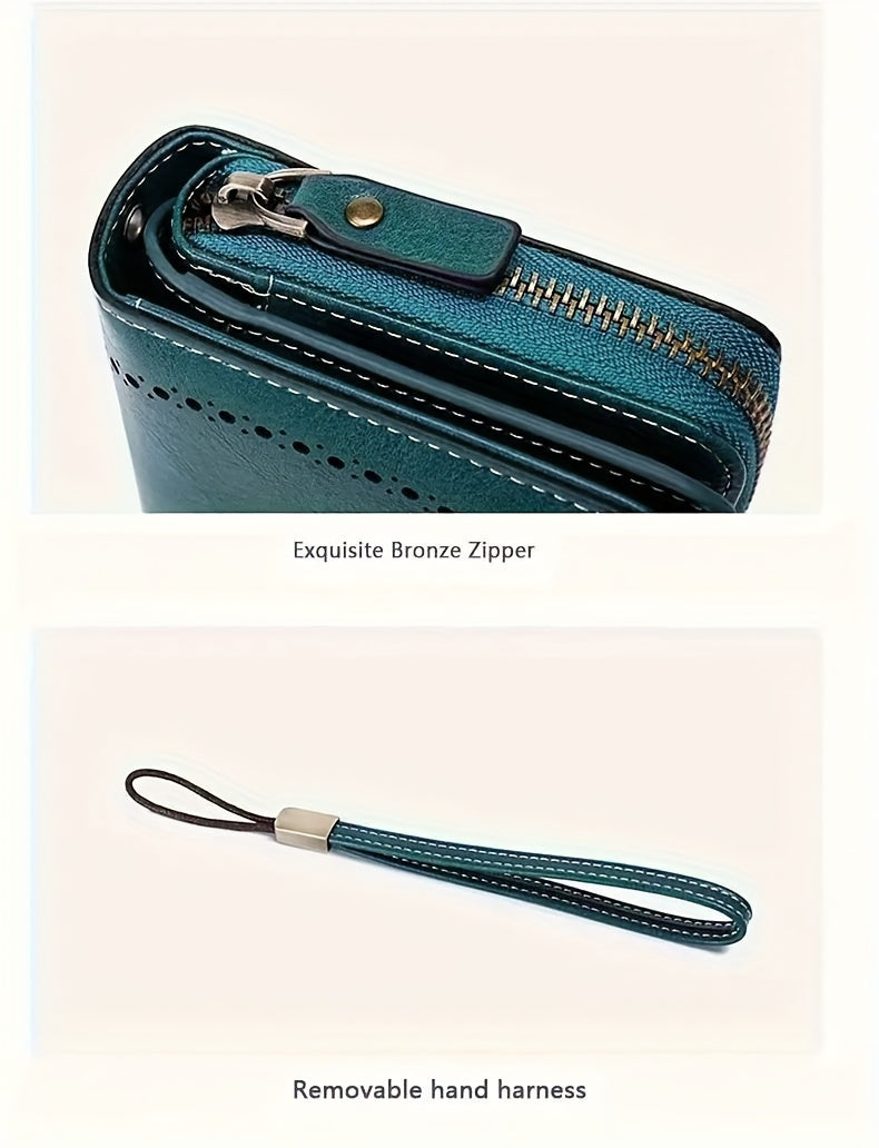 Women's RFID Blocking Wristlet Wallet, Large Capacity Long Zipper Purse with 12 or 23 Card Slot Options for Passport and Compatible Phone Storage