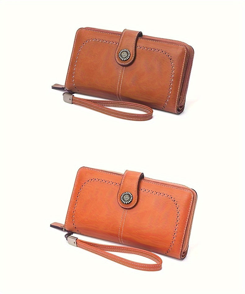 Women's RFID Blocking Wristlet Wallet, Large Capacity Long Zipper Purse with 12 or 23 Card Slot Options for Passport and Compatible Phone Storage