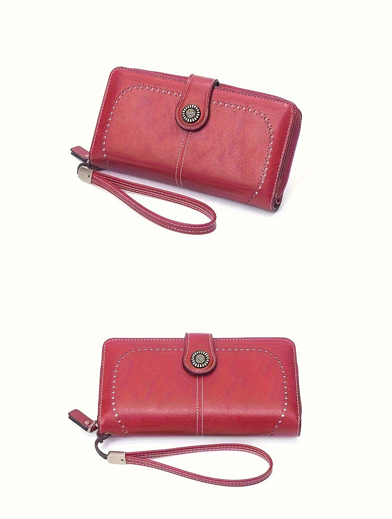 Women's RFID Blocking Wristlet Wallet, Large Capacity Long Zipper Purse with 12 or 23 Card Slot Options for Passport and Compatible Phone Storage