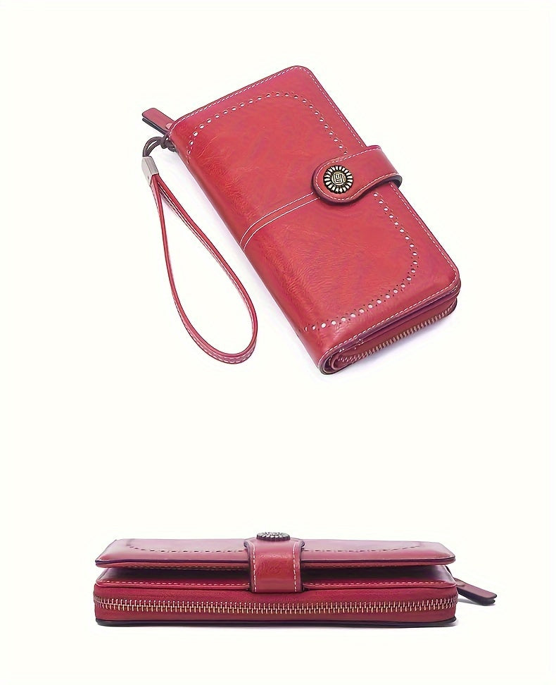 Women's RFID Blocking Wristlet Wallet, Large Capacity Long Zipper Purse with 12 or 23 Card Slot Options for Passport and Compatible Phone Storage