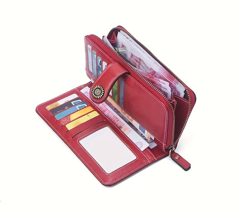 Women's RFID Blocking Wristlet Wallet, Large Capacity Long Zipper Purse with 12 or 23 Card Slot Options for Passport and Compatible Phone Storage