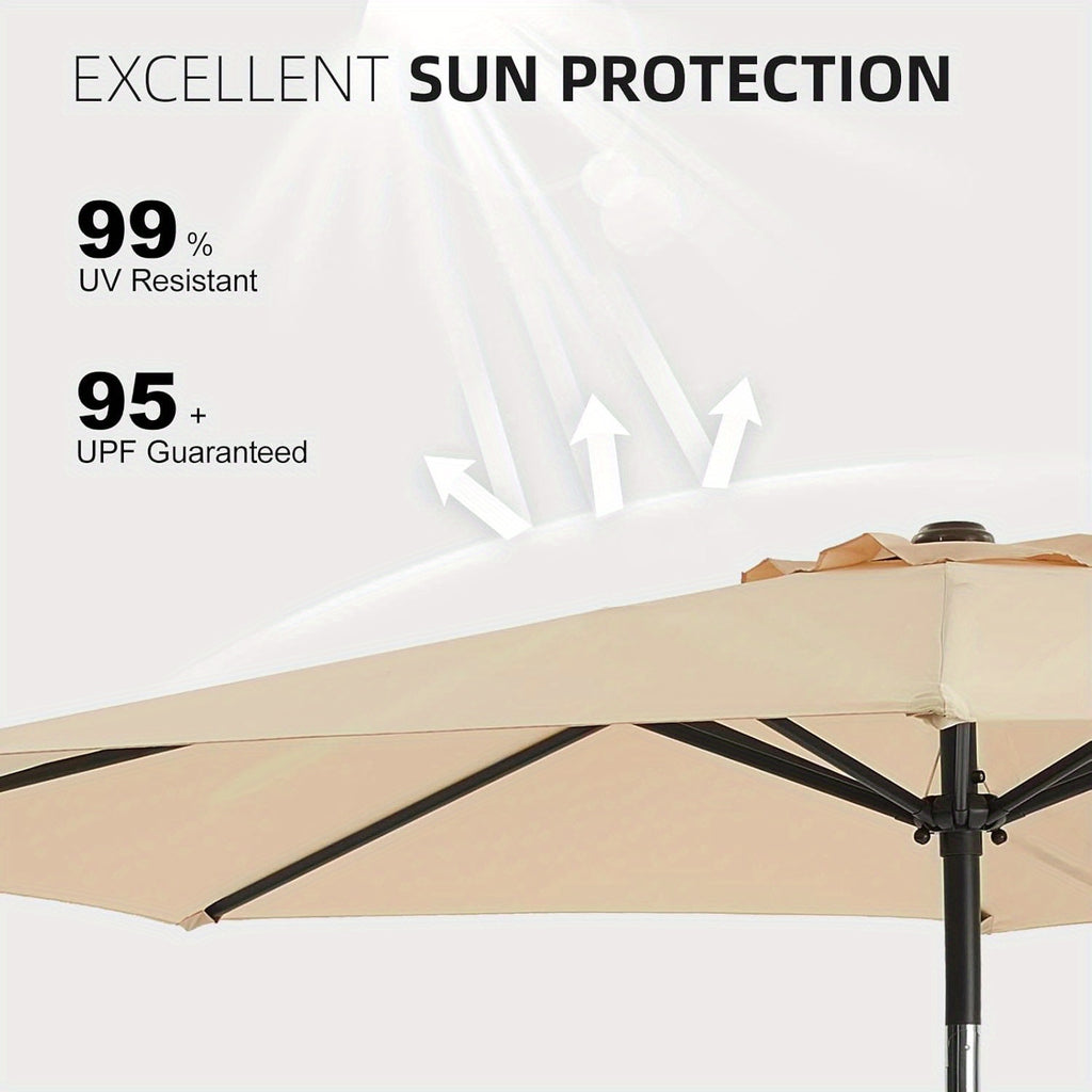 Crank Lift Patio Umbrella, 10ft Market Shade with Push Button Tilt and Eight Ribs in Red or Blue for Garden Seating, Backyard Tables, Decks and Poolside Lounging