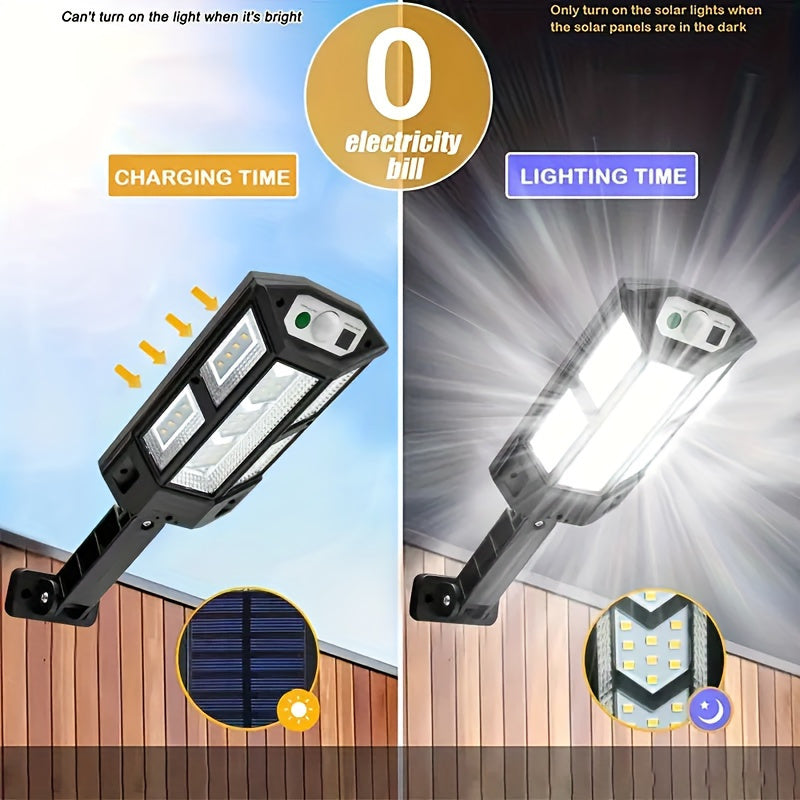 1/2pcs 6500K Super Bright LED Solar Wall Light - Motion Sensor, IPX4 3 Lighting Modes, Remote Control, Water-Resistant, Lithium Battery Powered, Semi-Flush Mount, Wireless Infrared Sensor for Outdoor Garden Security Street Yard Lamp