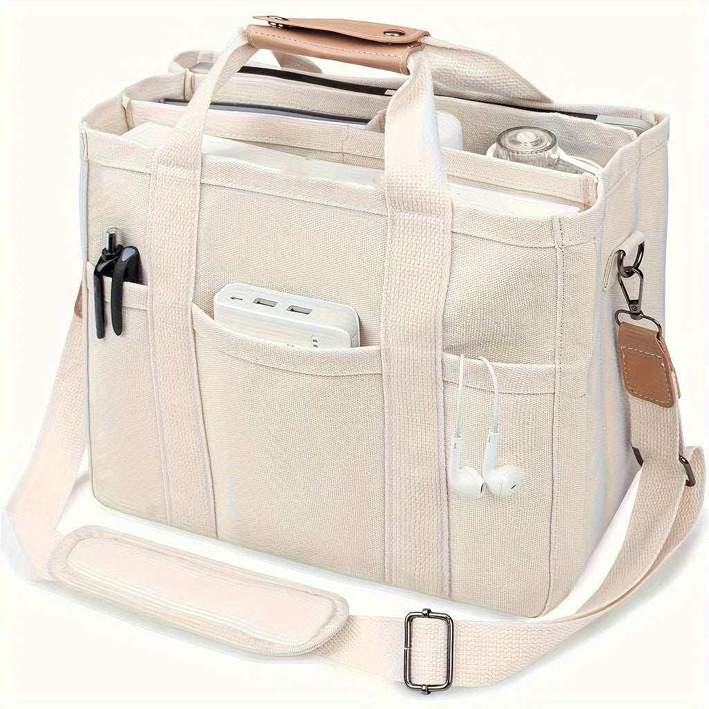 Compartment Shoulder Tote Bag with Listed Multi-Pocket Design and Carry Handles, Blue, White, Black and Pink Style Options for Everyday Errands and Casual Outings