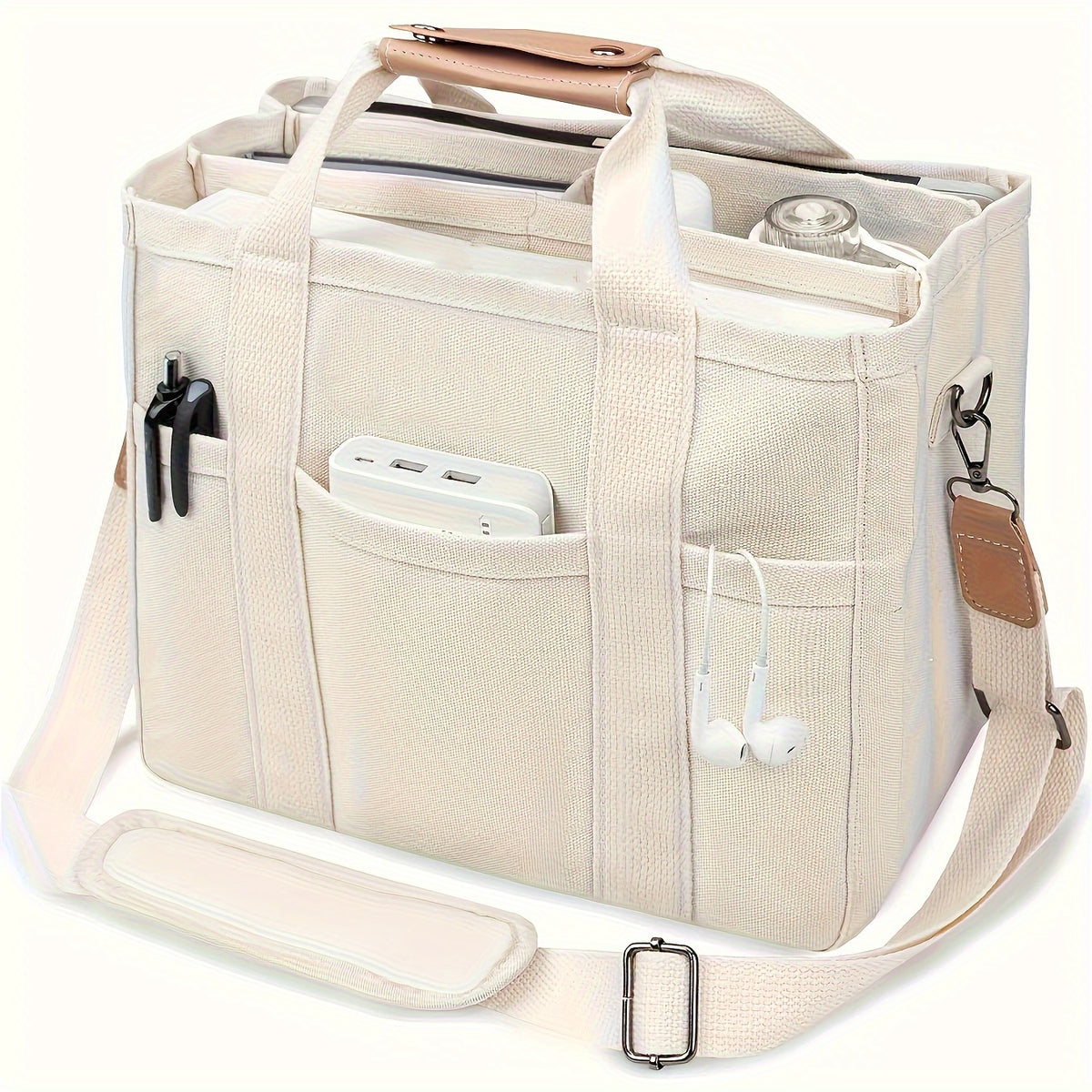 Compartment Shoulder Tote Bag with Listed Multi-Pocket Design and Carry Handles, Blue, White, Black and Pink Style Options for Everyday Errands and Casual Outings