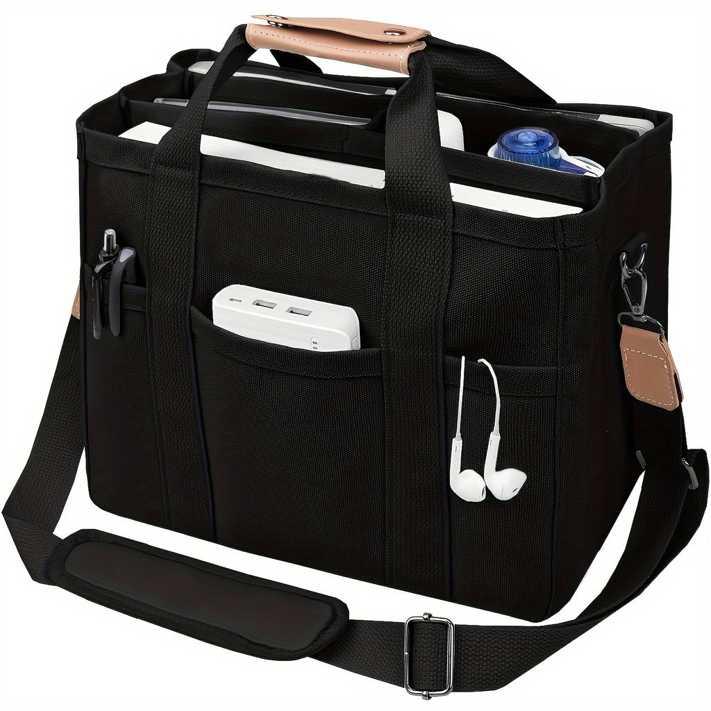 Compartment Shoulder Tote Bag with Listed Multi-Pocket Design and Carry Handles, Blue, White, Black and Pink Style Options for Everyday Errands and Casual Outings