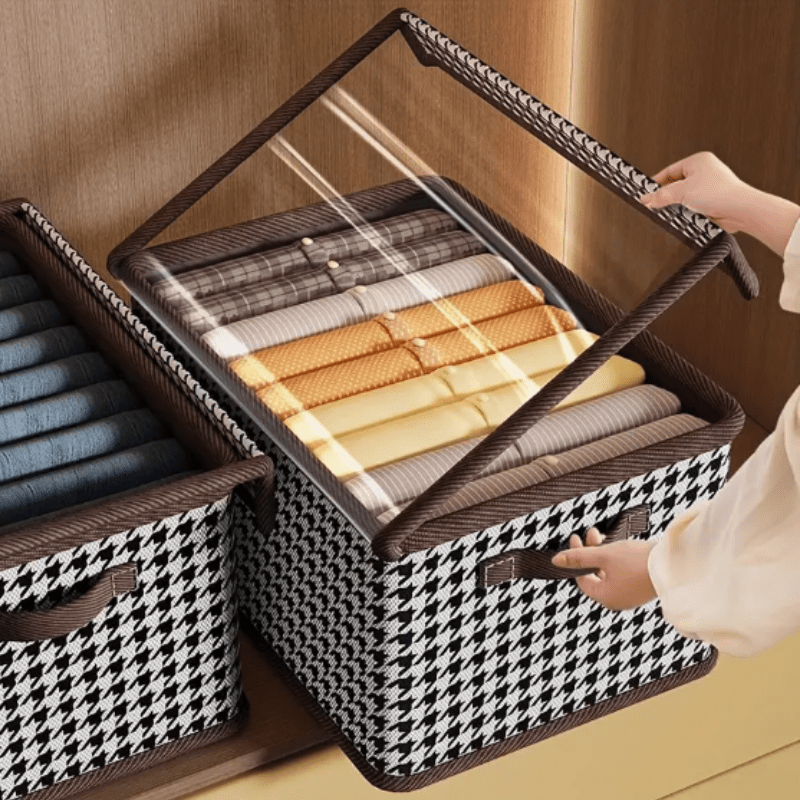 Lidded Foldable Storage Basket with Handles, Oxford Cloth or Cationic-Labeled Style Options for Wardrobe Organization, Shelf Storage and Moving Preparation