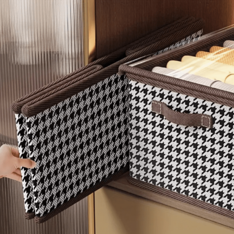 Lidded Foldable Storage Basket with Handles, Oxford Cloth or Cationic-Labeled Style Options for Wardrobe Organization, Shelf Storage and Moving Preparation