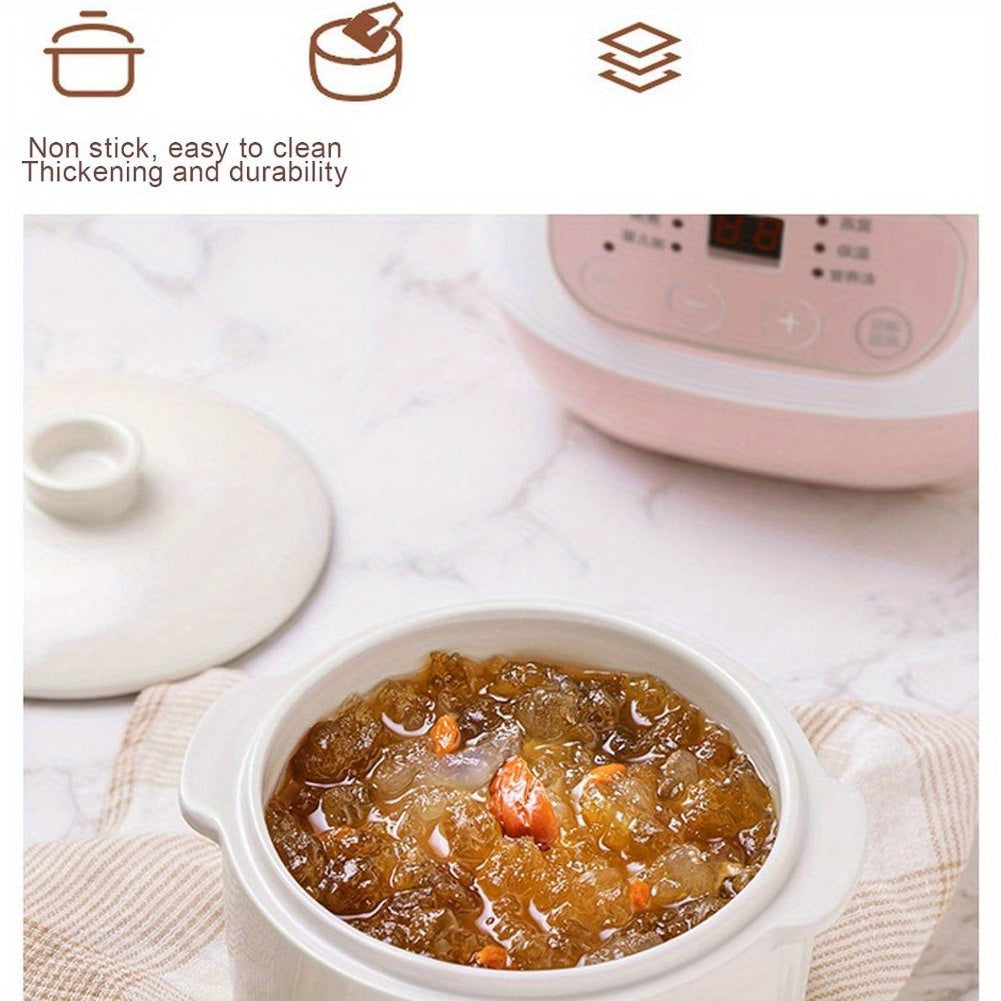 Ceramic Inner Pot Electric Stew Cooker, 1L Compact 200W Appliance with ABS Plastic Housing and Listed 24-Hour Reservation for Porridge, Rice and Soup