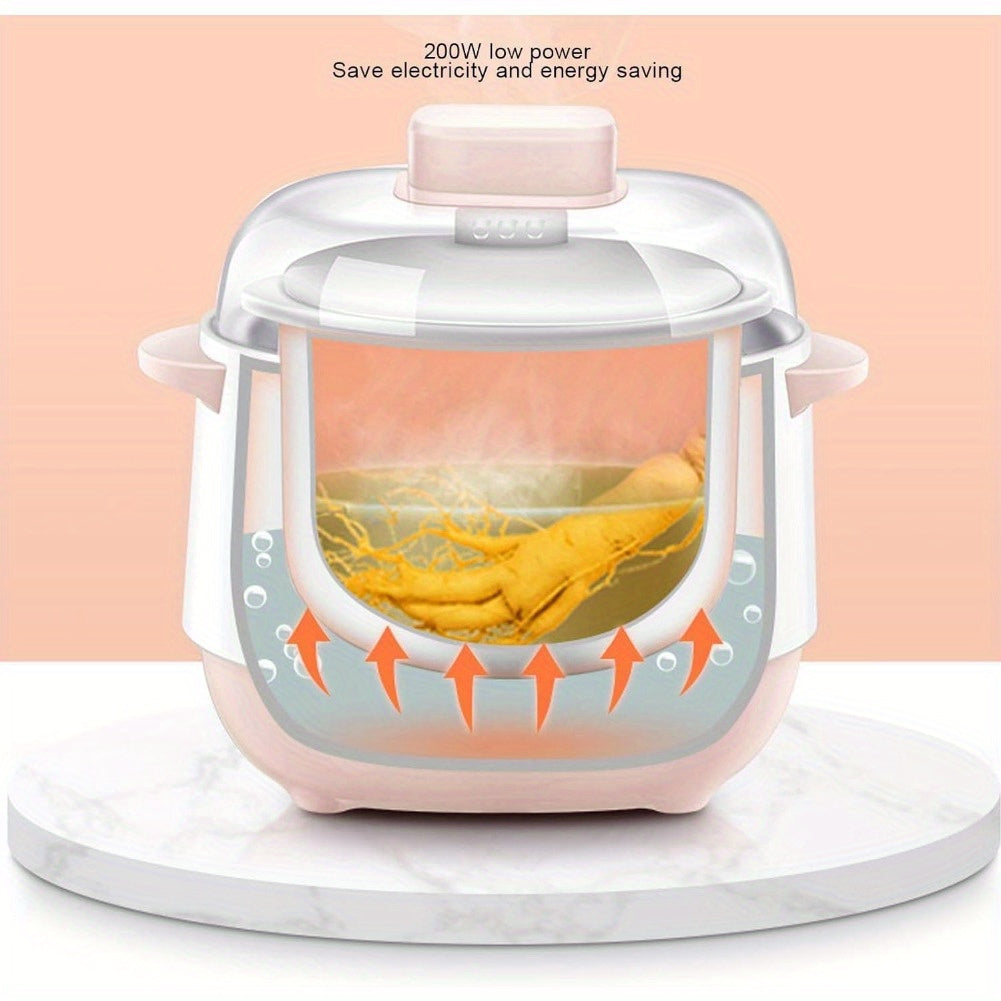 Ceramic Inner Pot Electric Stew Cooker, 1L Compact 200W Appliance with ABS Plastic Housing and Listed 24-Hour Reservation for Porridge, Rice and Soup