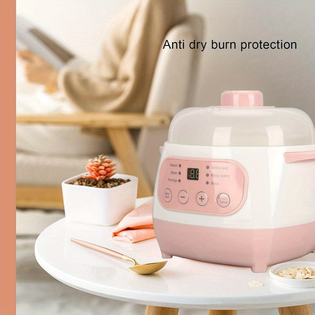 Ceramic Inner Pot Electric Stew Cooker, 1L Compact 200W Appliance with ABS Plastic Housing and Listed 24-Hour Reservation for Porridge, Rice and Soup