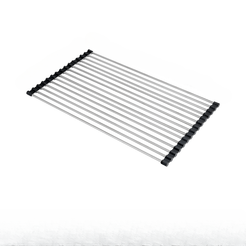 Roll-Up Dish Drying Rack, Stainless Steel Over-the-Sink Draining Mat in Black or Gray, Single-Piece Rollable Kitchen Rack for Tableware and Fruit