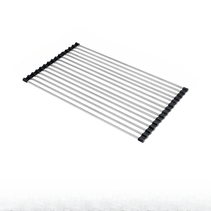 Roll-Up Dish Drying Rack, Stainless Steel Over-the-Sink Draining Mat in Black or Gray, Single-Piece Rollable Kitchen Rack for Tableware and Fruit