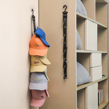 Eight-Clip Hat Organizer in Black with Stainless Steel Rack Reference, Wardrobe Storage Accessory for Baseball Caps, Summer Hats and Compatible Lightweight Clothing