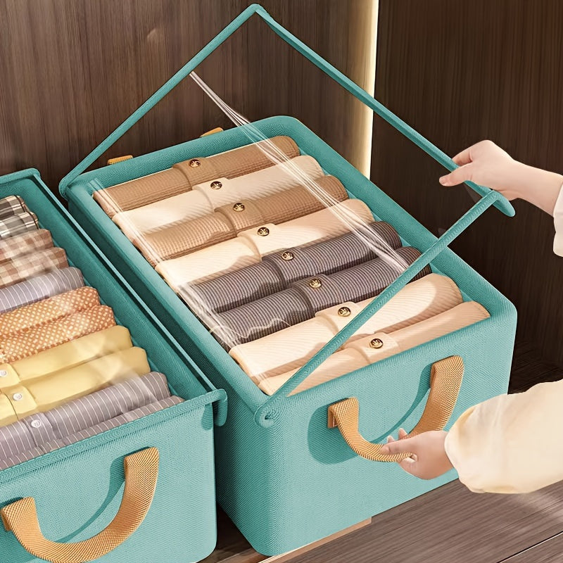 Lidded Foldable Storage Basket with Handles, Oxford Cloth or Cationic-Labeled Style Options for Wardrobe Organization, Shelf Storage and Moving Preparation