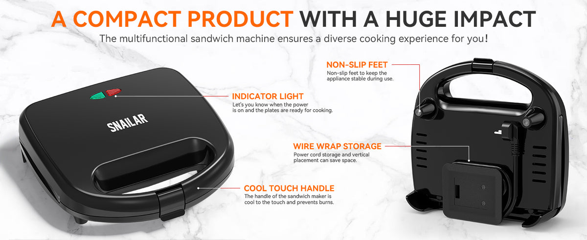 Flat Plate Sandwich Maker, 750W 2-Slice Grilled Cheese Toaster with Nonstick Cooking Surfaces, Indicator Lights and Cool-Touch Handle for Home Kitchens