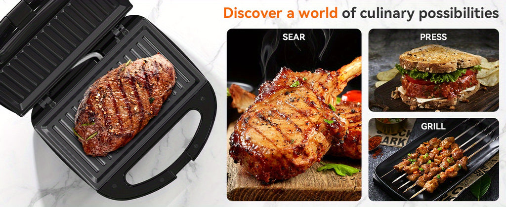 750W Sandwich Maker with Indicator Lights and Cool-Touch Handle, ABS07 Grill-Plate or Waffle-Plate Model Options for Grilled Cheese and Home Breakfast Preparation
