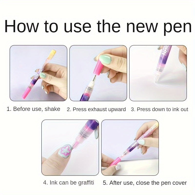 12-Color Nail Doodle Pen Set with Nail Art Practice Card, Quick-Drying Manicure Markers for Decorative Dots, Lines and Freehand Designs at Home or Salon