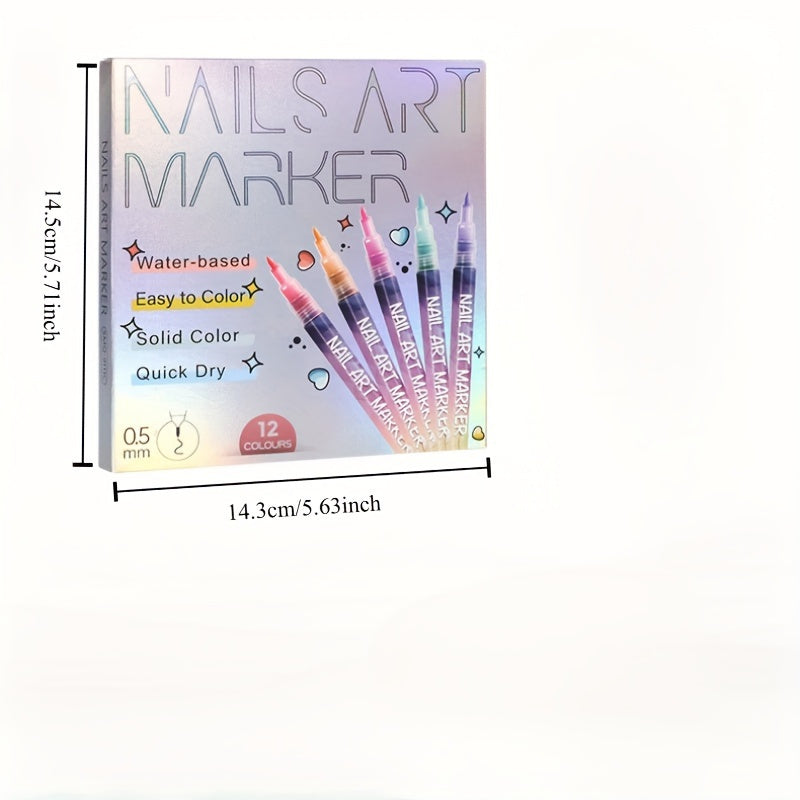 12-Color Nail Doodle Pen Set with Nail Art Practice Card, Quick-Drying Manicure Markers for Decorative Dots, Lines and Freehand Designs at Home or Salon