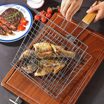 Barbecue Turning Basket for Meat, Steak, Shrimp and Vegetables, Single Metal Grill Accessory for Backyard Cookouts, Picnic Meals and Camping Cooking