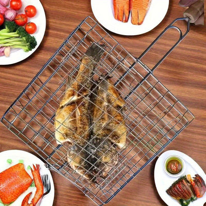 Barbecue Turning Basket for Meat, Steak, Shrimp and Vegetables, Single Metal Grill Accessory for Backyard Cookouts, Picnic Meals and Camping Cooking