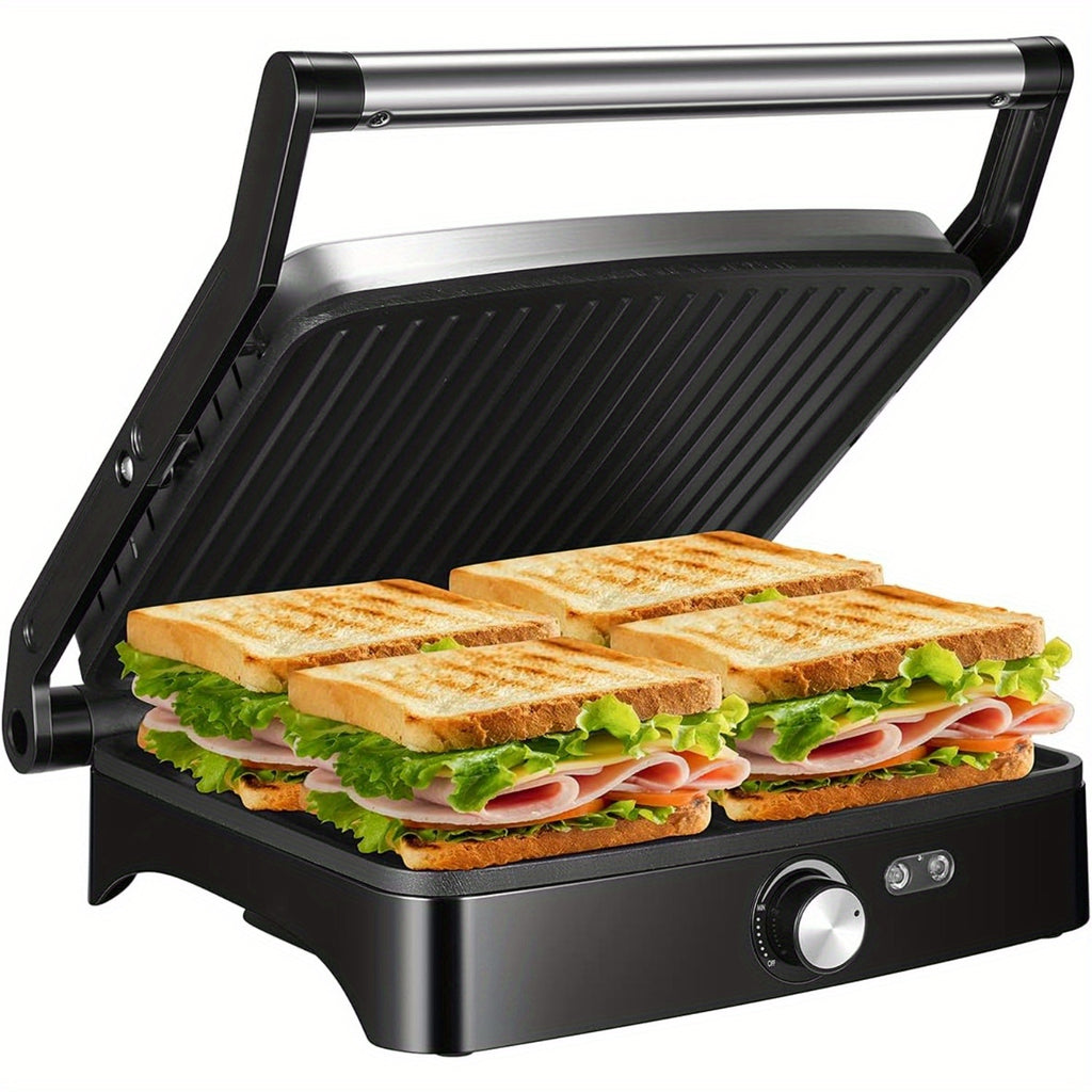 Temperature Control Panini Press Grill by OSTBA, 1200W Sandwich Maker with Nonstick Plates, 180-Degree Opening and Removable Drip Tray for Indoor Cooking