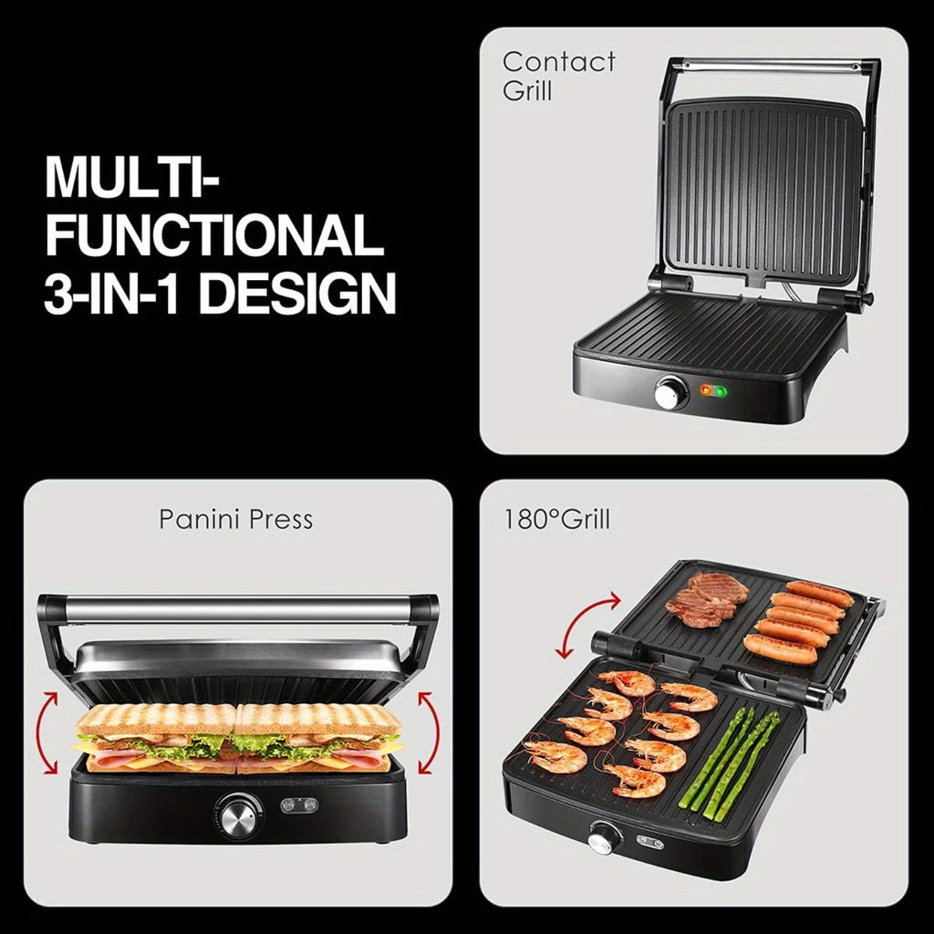 Temperature Control Panini Press Grill by OSTBA, 1200W Sandwich Maker with Nonstick Plates, 180-Degree Opening and Removable Drip Tray for Indoor Cooking