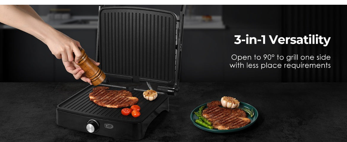 Temperature Control Panini Press Grill by OSTBA, 1200W Sandwich Maker with Nonstick Plates, 180-Degree Opening and Removable Drip Tray for Indoor Cooking