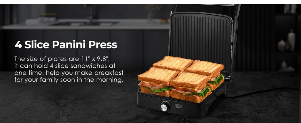 Temperature Control Panini Press Grill by OSTBA, 1200W Sandwich Maker with Nonstick Plates, 180-Degree Opening and Removable Drip Tray for Indoor Cooking