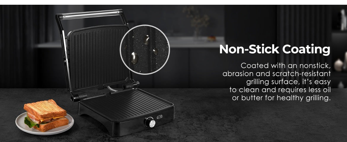 Temperature Control Panini Press Grill by OSTBA, 1200W Sandwich Maker with Nonstick Plates, 180-Degree Opening and Removable Drip Tray for Indoor Cooking