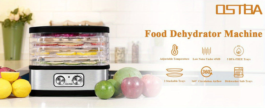 OSTBA Food Dehydrator with Temperature Control and 5 or 8 BPA-Free Tray Options, Electric Food Dryer for Fruit, Herbs, Vegetables and Jerky Projects