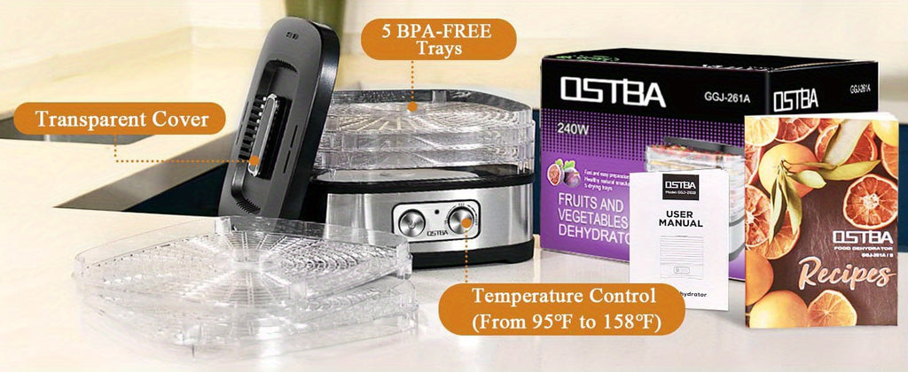 OSTBA Food Dehydrator with Temperature Control and 5 or 8 BPA-Free Tray Options, Electric Food Dryer for Fruit, Herbs, Vegetables and Jerky Projects
