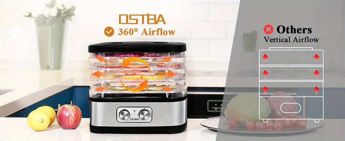 OSTBA Food Dehydrator with Temperature Control and 5 or 8 BPA-Free Tray Options, Electric Food Dryer for Fruit, Herbs, Vegetables and Jerky Projects