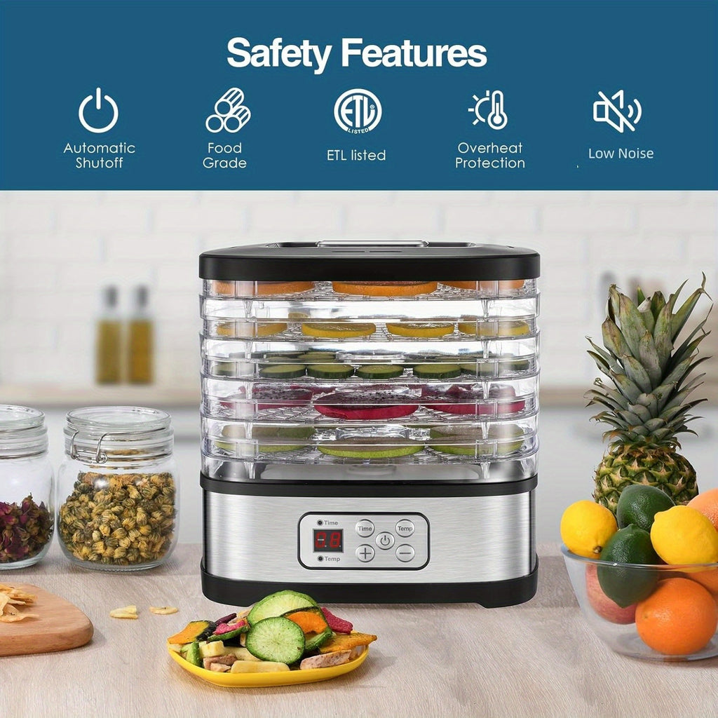 Digital Food Dehydrator by OSTBA with 5 BPA-Free Trays, 95–158°F Temperature Control and 72-Hour Timer for Fruit, Herbs and Homemade Snacks