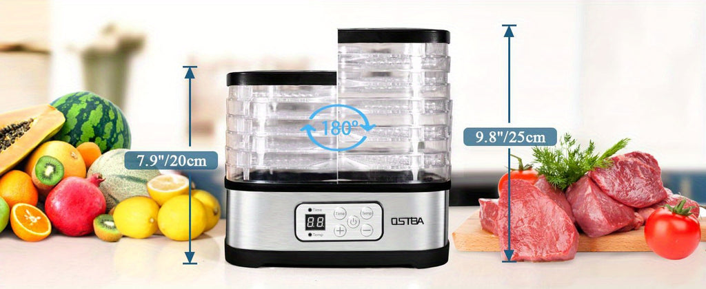 Digital Food Dehydrator by OSTBA with 5 BPA-Free Trays, 95–158°F Temperature Control and 72-Hour Timer for Fruit, Herbs and Homemade Snacks