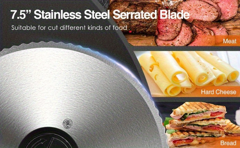 Electric Meat Slicer for Home, OSTBA 7.5-Inch Removable Stainless Steel Blade, Adjustable Thickness & Child Lock for Meat, Cheese and Bread