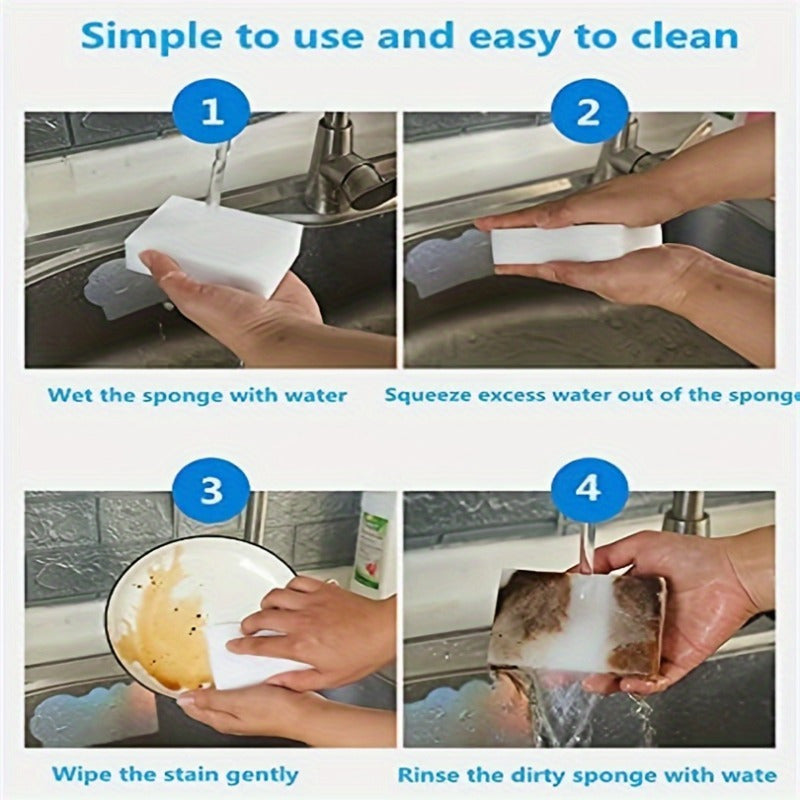 Foam Cleaning Eraser Pads, 20-Piece Household Sponge Pack for Compatible Kitchen and Bathroom Surfaces, Sink and Bathtub Cleanup with Spot-Test Guidance