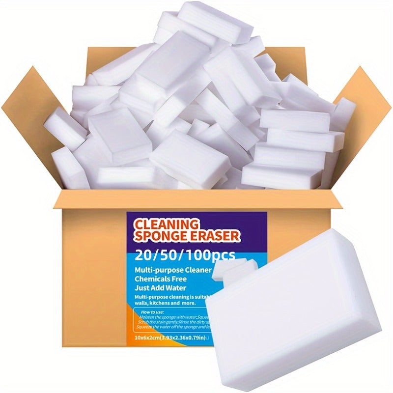 Foam Cleaning Eraser Pads, 20-Piece Household Sponge Pack for Compatible Kitchen and Bathroom Surfaces, Sink and Bathtub Cleanup with Spot-Test Guidance