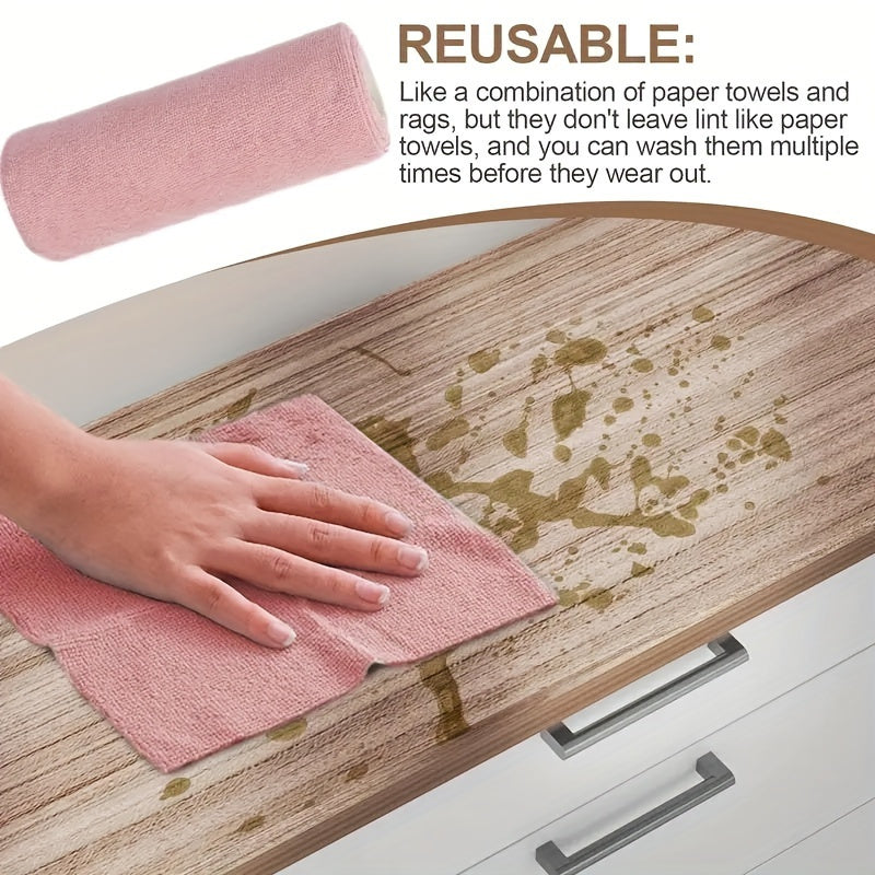 Reusable Cleaning Cloth Roll with 30 Listed Wipes, Microfiber Towel Format in Pink, Light Green or Blue for Household Kitchen, Car and RV Cleaning Tasks