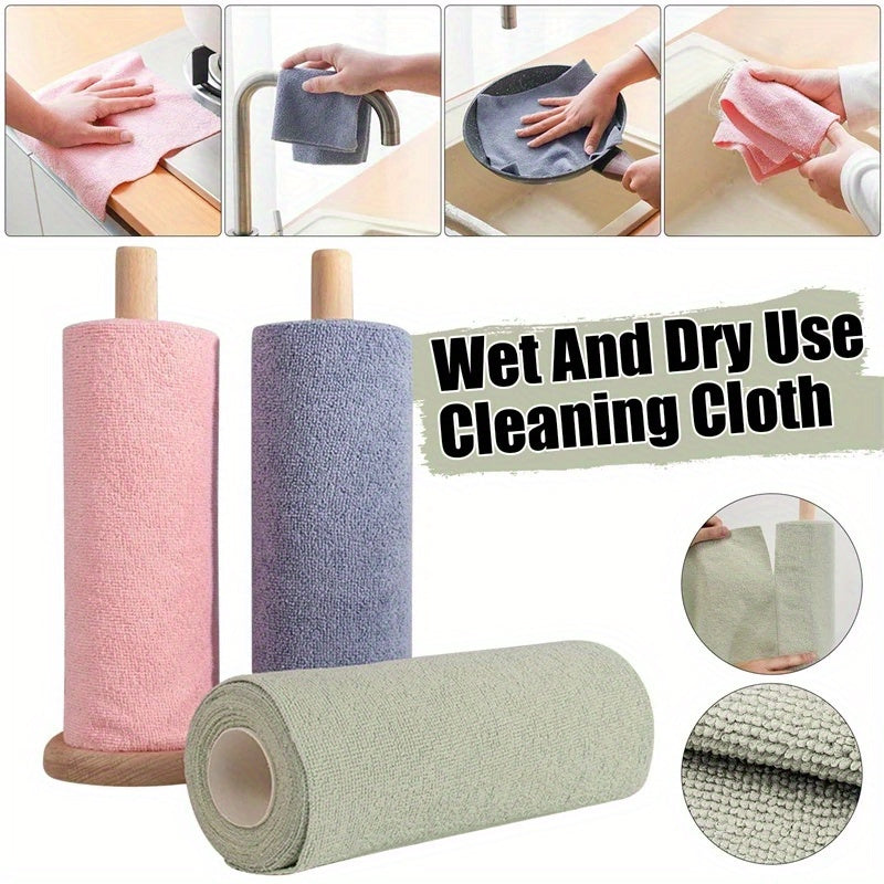 Reusable Cleaning Cloth Roll with 30 Listed Wipes, Microfiber Towel Format in Pink, Light Green or Blue for Household Kitchen, Car and RV Cleaning Tasks