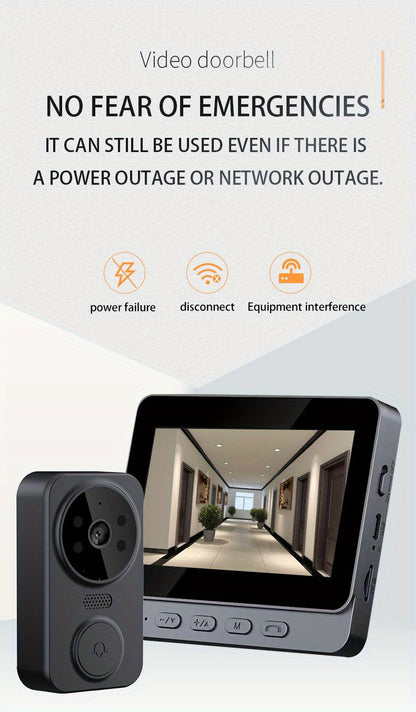 1080P Video Doorbell with 4.3-Inch IPS Monitor, Direct Wireless Pairing Without Home WiFi Setup, Two-Way Intercom and Infrared Night Vision, Black, No SD Card