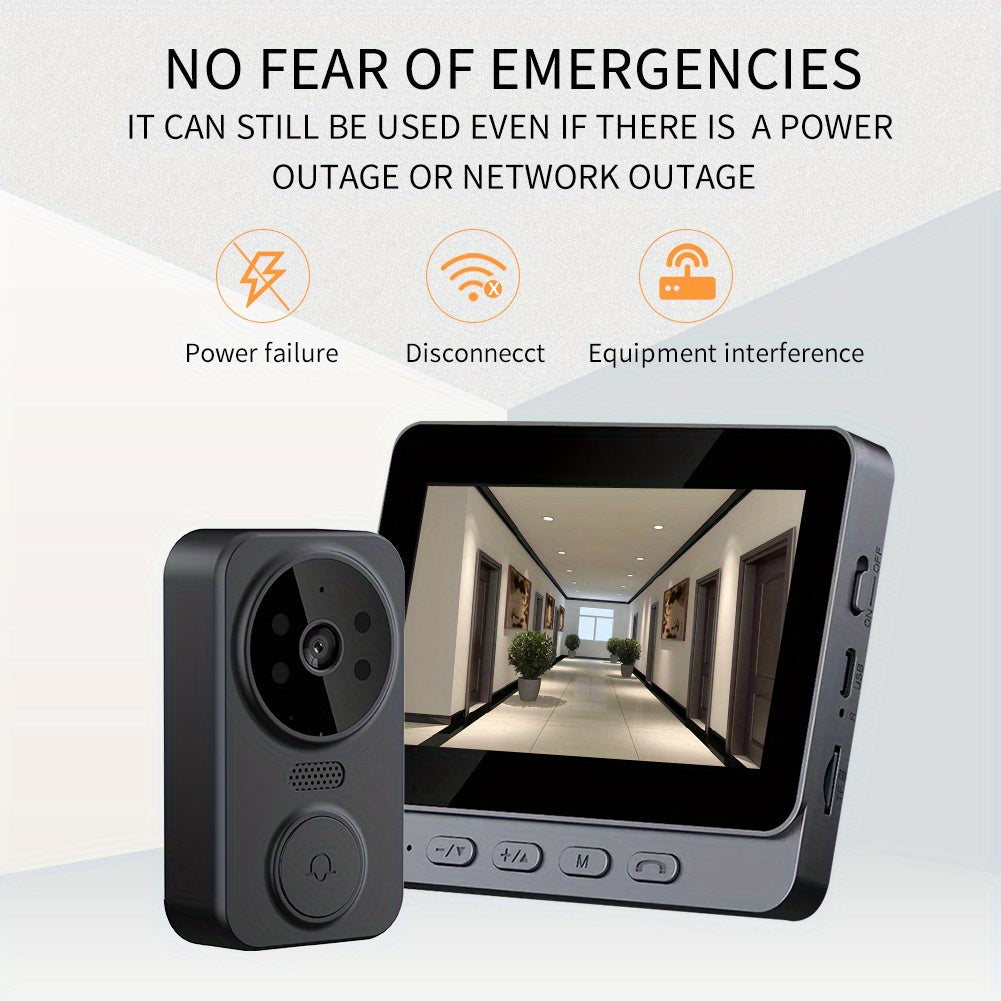 1080P Video Doorbell with 4.3-Inch IPS Monitor, Direct Wireless Pairing Without Home WiFi Setup, Two-Way Intercom and Infrared Night Vision, Black, No SD Card