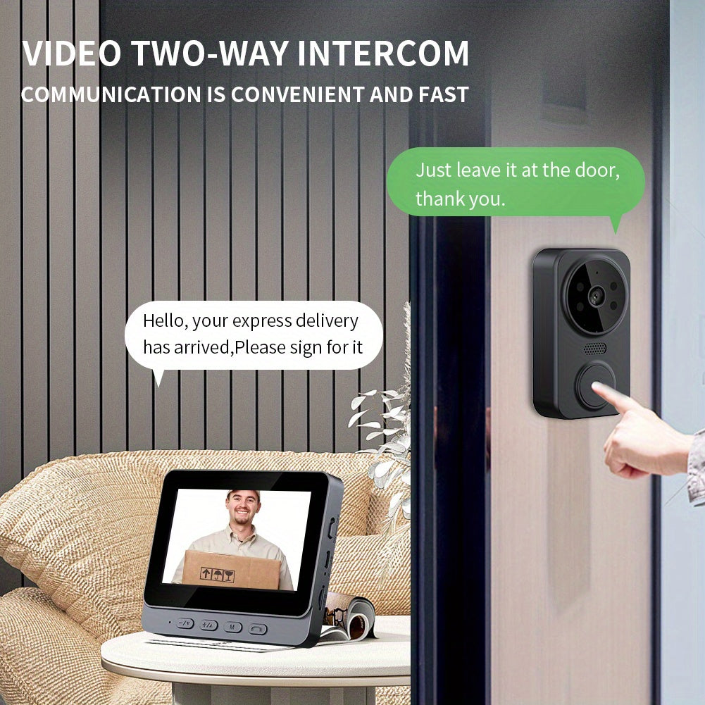 1080P Video Doorbell with 4.3-Inch IPS Monitor, Direct Wireless Pairing Without Home WiFi Setup, Two-Way Intercom and Infrared Night Vision, Black, No SD Card