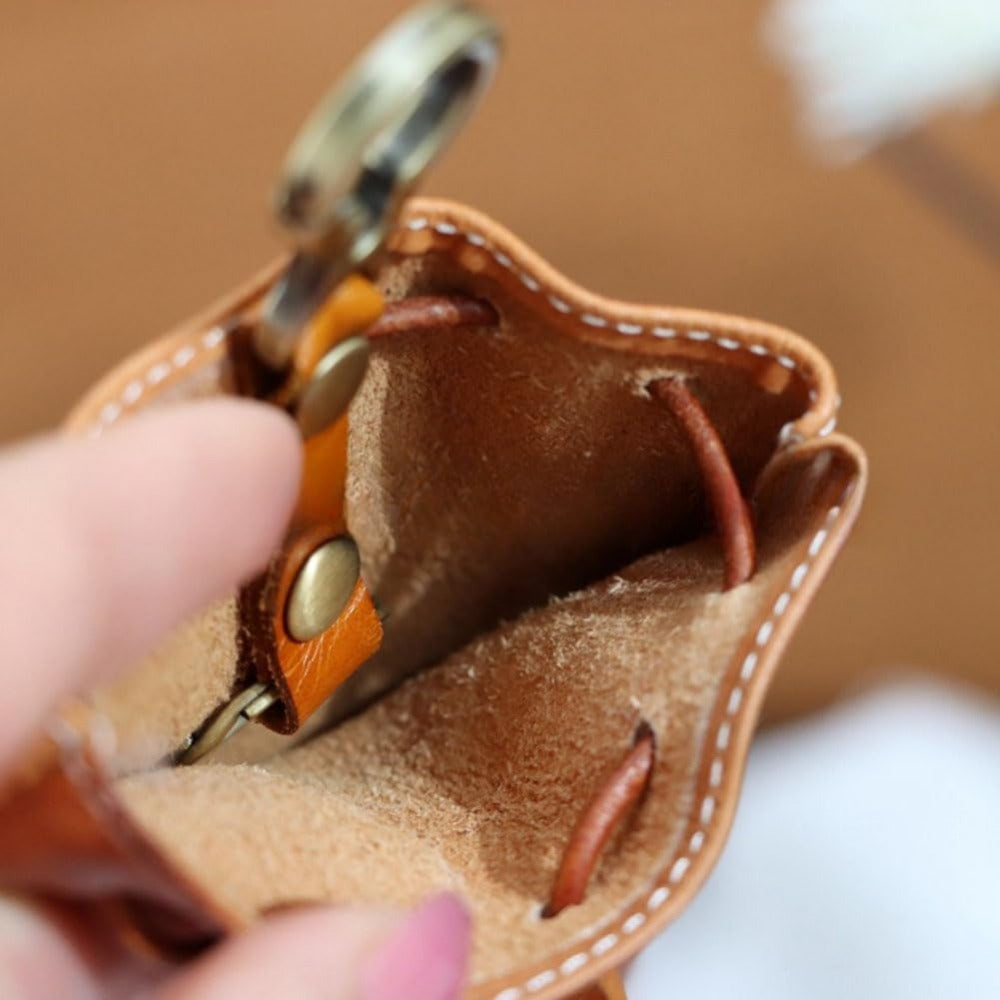 Drawstring Coin Pouch for Men and Women, Single Leather-Referenced Change Bag in Brown-1, Black- or Coffee for Everyday Essentials and Valentine's Day Gift Ideas