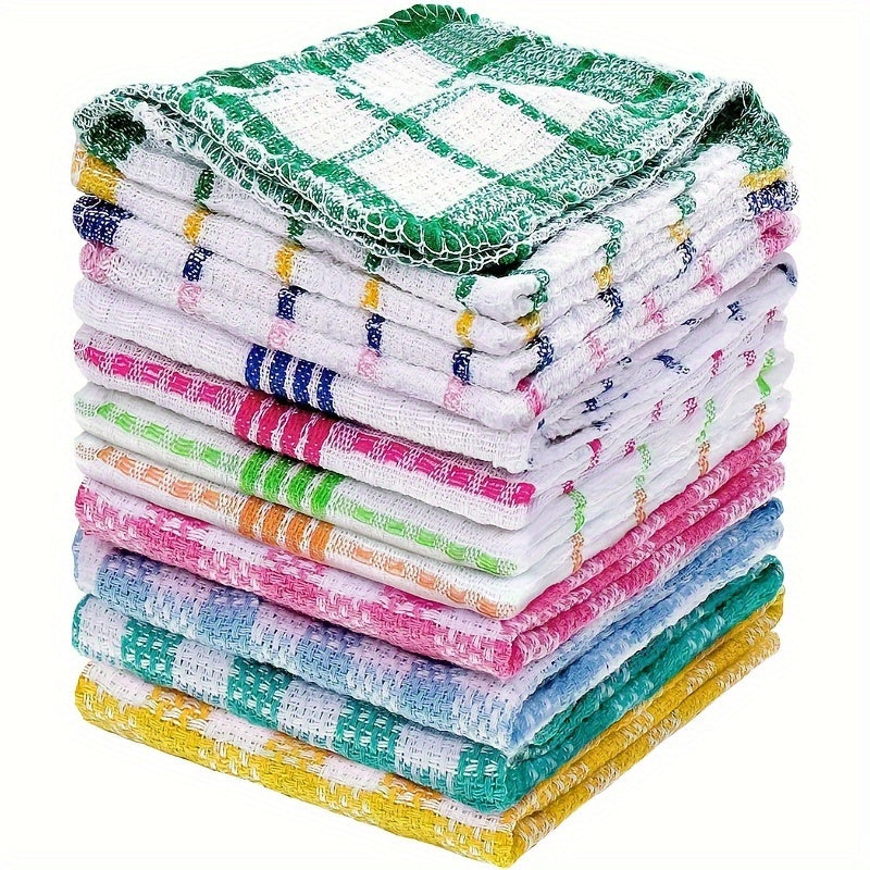 Waffle Weave Dish Cloths with Square Kitchen Towel Reference, Hand-Wash Care Wording and 5, 10 or 12-Piece Options for Everyday Cleaning and Drying Routines