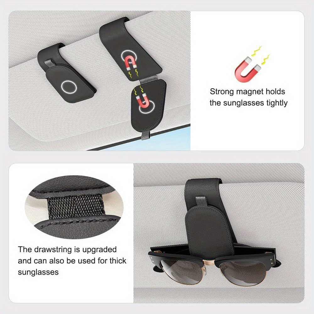 Magnetic Car Visor Sunglasses Holder by Sotfamily, Two-Piece Cloth Glasses Clip Set with Pink, Black or Gray Selections for Vehicle Eyewear Storage
